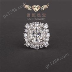 俊恒珠宝S925银欧美豪华版镶嵌8ct高碳钻石女戒一件代发礼物佳品
