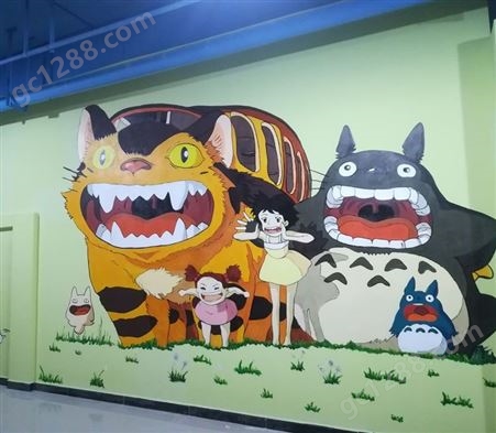 厂家供应 龙猫壁画  幼儿园游乐场  墙体彩绘 卡通绘画