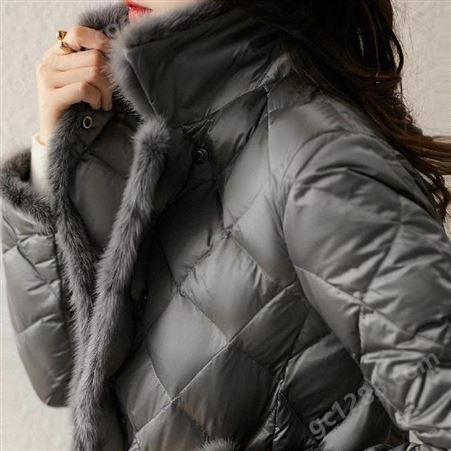 冬季遇轻奢贵气水貂毛拼接保暖外套95白鹅绒短款羽绒服2022新款