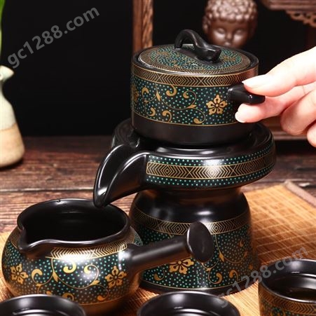锦绣陶瓷自动小磨茶具 成套功夫茶杯 亚光釉工艺 中式风格