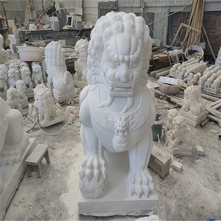 汉白玉南方狮定制 1.8m高石狮子雕刻 五山石业