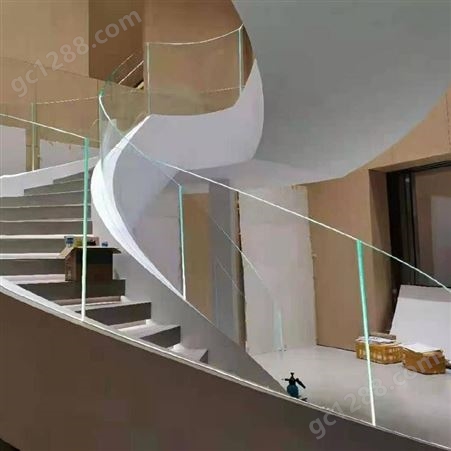 北京建安定制悬浮楼梯圆弧梯透明护栏实木扶手